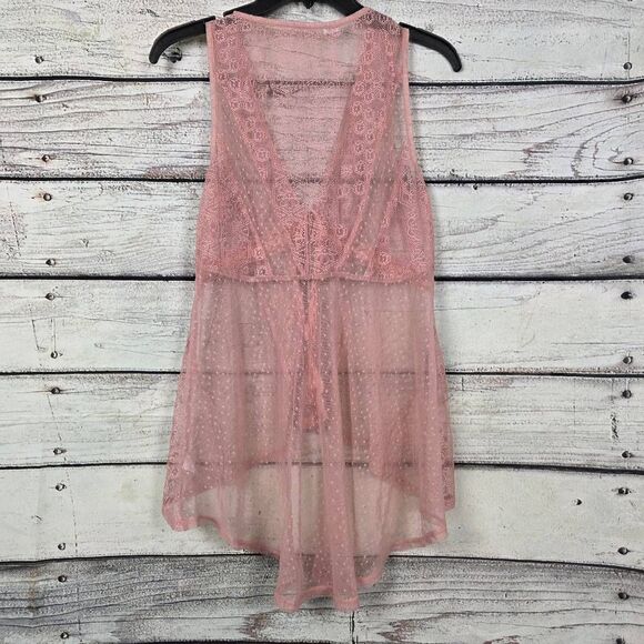 Maurices M Blush Sheer Lace Tie-Front High-Low Vest - Picture 4 of 7